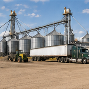 Grain elevator and truck.